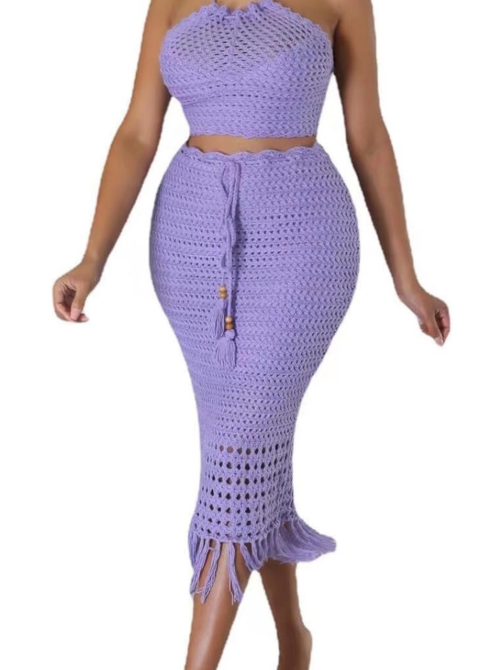 Amazon Lavender Crochet Maxi Skirt with Tassel Tie
